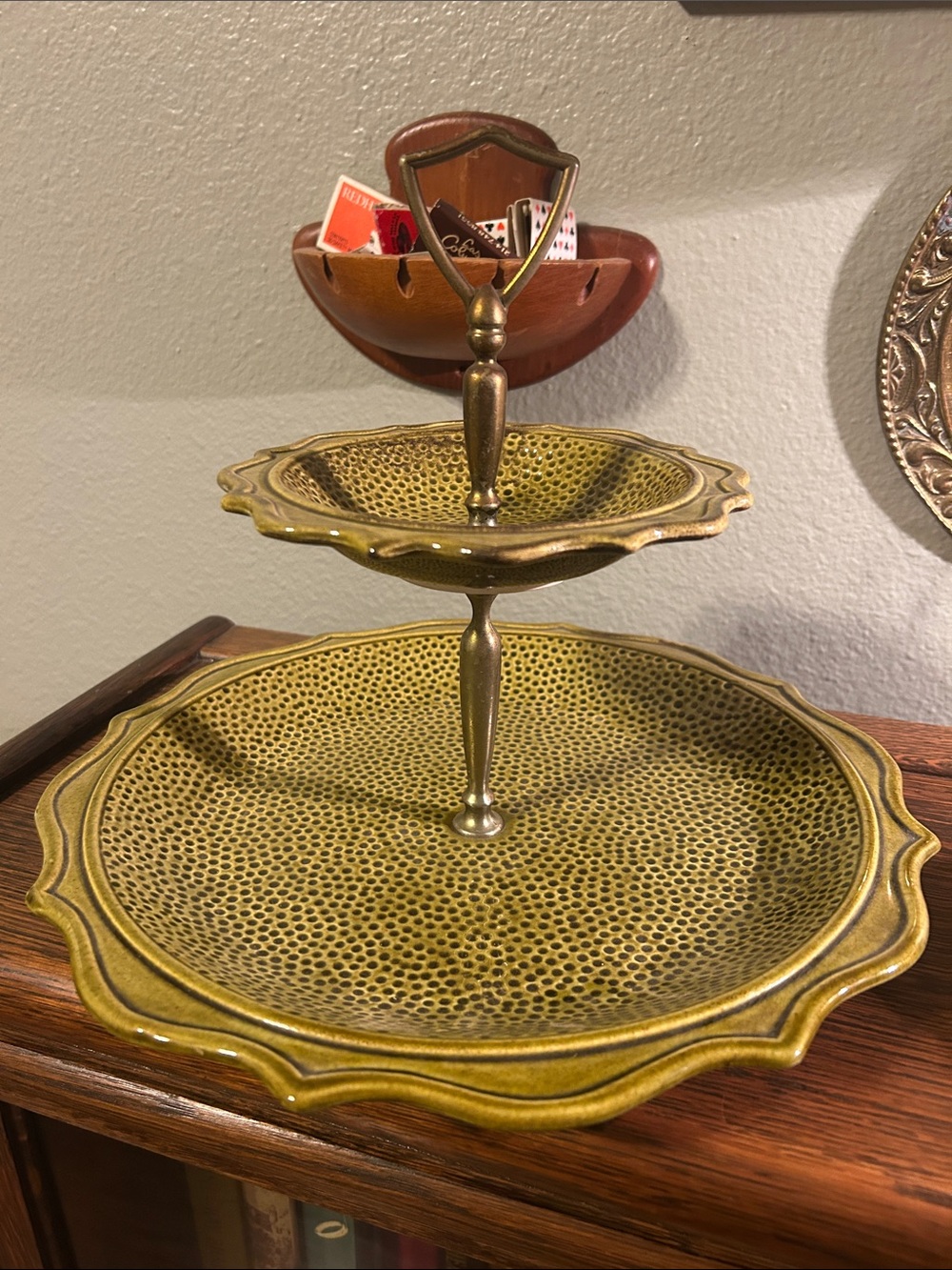 Very Rare Antique USA Pottery 2 Tier Server/ Cake Stand/ Lace Edge/ 10βTall